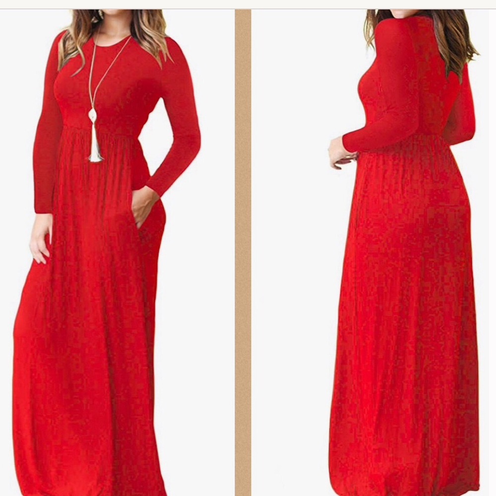 Red Maxi Dress with Pockets